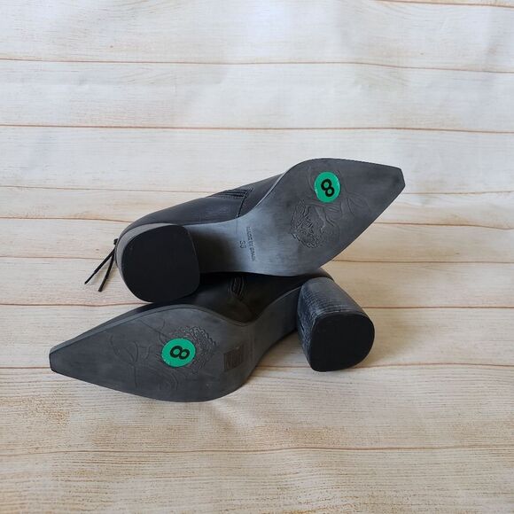 Free People Livia Leather Laceback Side Zip Pointy Toe Blue Block Heel Size 38 - Picture 15 of 16